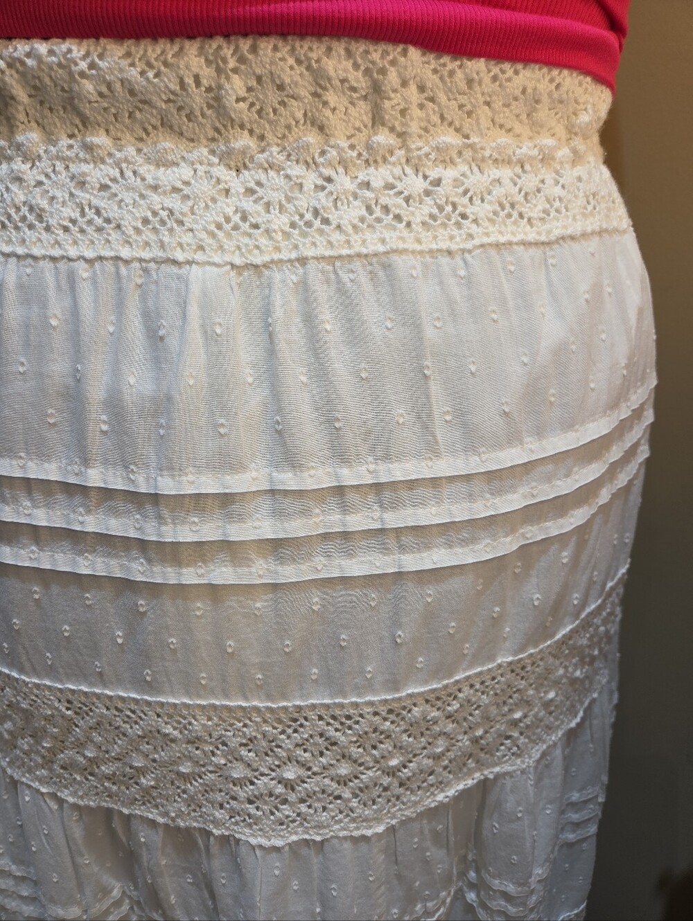 Nwt M & 1X & 2X Jennifer & Grace Women's OffWhite Eyelet Tiered Maxi SkirtB3 - Picture 15 of 17